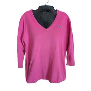 Lacoste Womens 44 L Pink Sweater Cotton Embroidered Croc Logo Preppy Old Money